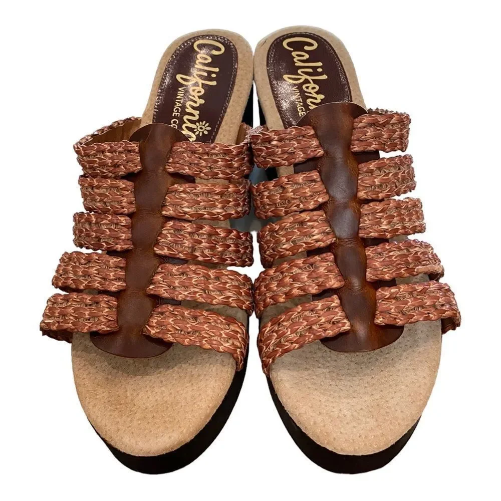 CALIFORNIANS Dawn Women's Platform Woven Heeled Slide Sandals NEW 10